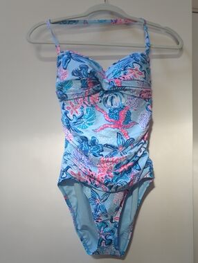 Lilly Pulitzer Blue One-Piece Swimsuit with Pink & Navy Sea Life Print